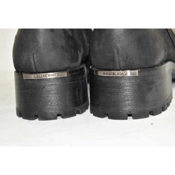 $240 MICHAEL KORS BLACK LEATHER SILVER MOTO BIKER CHUNKY BOOT 10 (TPO17) - Picture 6 of 8